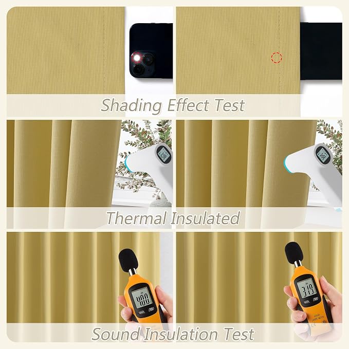 Yellow 100% Blackout Linen Curtains 90 Inch Length 2 Panels Set - Image 5