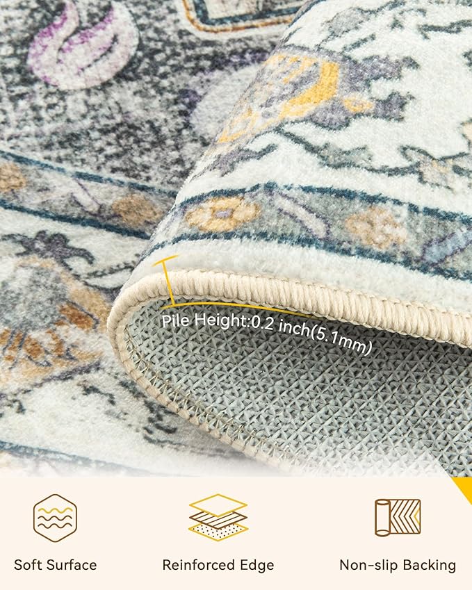 RELEANY Washable Area Rug, Round 8ft, Water Repellent, Pet Friendly, Vintage - Image 4
