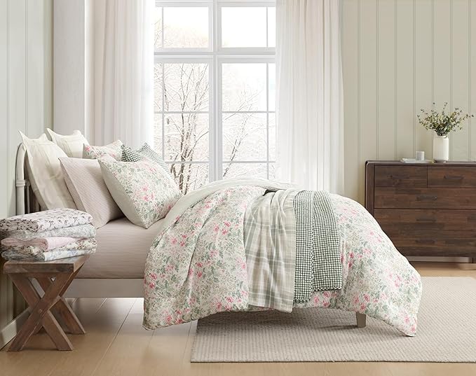 Laura Ashley - Flannel Sheets Queen Size, Anti-Pilling & Wrinkle Resistant Cotton, Touchably Soft for All-Season Comfort - Bed Sheets with Matching Pillowcases & Fitted Sheet (Antoinette Pink)