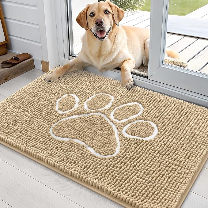 OLANLY Dog Door Mat for Muddy Paws 35x24, Paw Print Design Chenille Mud Mat | by OLANLY