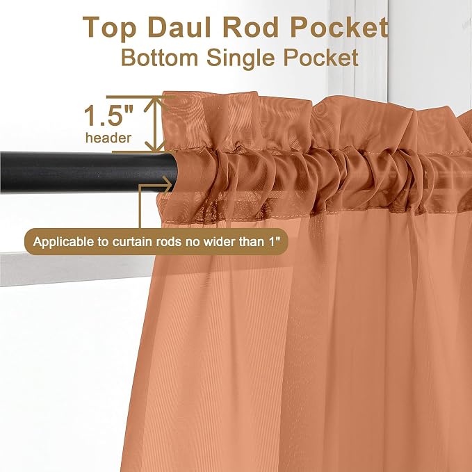 Chyhomenyc Sheer Curtains 63 Inch Length 2 Panels, Soft Airy, Rod Pocket - Image 3