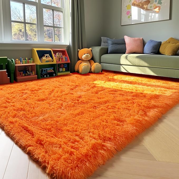 Orange Area Rugs for Bedroom Living Room, Fluffy 4x6 Indoor Bedside Floor Throw - Image 9
