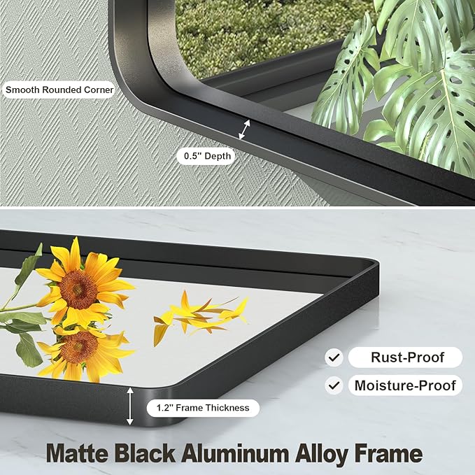 30x36 Inch Black Framed Bathroom Mirror for Wall, Matte Black Metal Mirror, Rounded Corner Rectangle Vanity Mirror, Anti-Rust, Shatterproof (Horizontal/Vertical)
