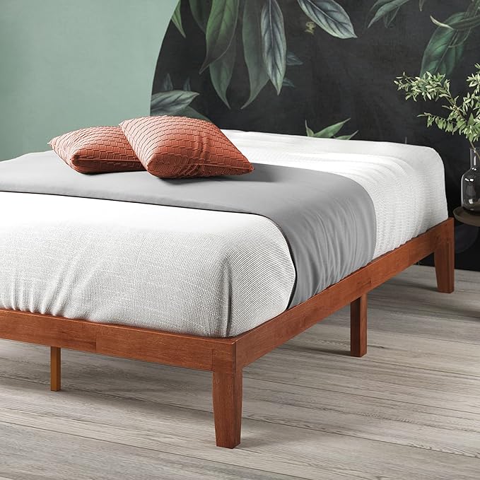 ZINUS Wen Wood Platform Bed Frame, Solid Wood Foundation, Wood Slat Support, No Box Spring Needed, Easy Assembly, Cherry, King