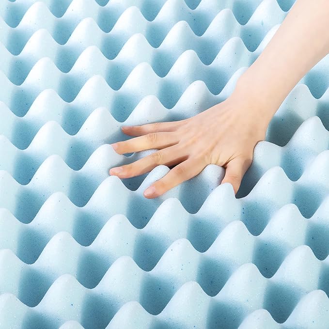 Best Price Mattress 4 Inch Egg Crate Memory Foam Mattress Topper with Cooling Gel Infusion, CertiPUR-US Certified, Twin, Dorm Essentials, Light Blue