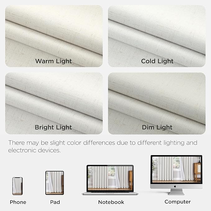 Joydeco 100% Blackout Pleated Curtains, Linen Window Curtains 2 Panel Sets 108 - Image 8