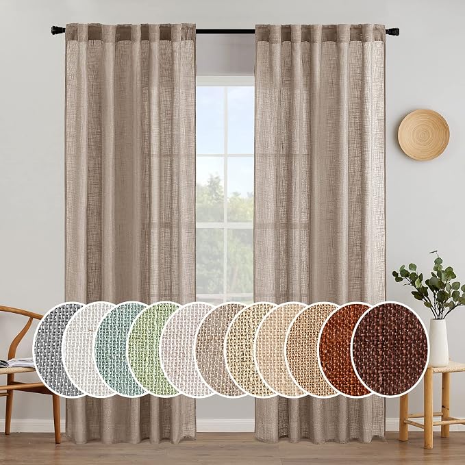MIULEE Taupe Linen Curtains 52x84 Inch Length by MIULEE