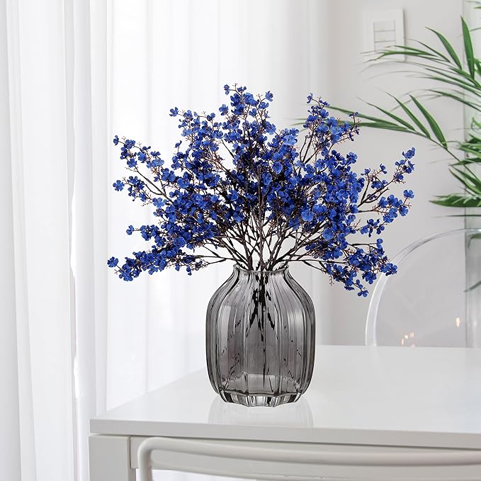 JAKY-Global Real Babys Breath Artificial Flowers Dark Blue 12 Bundle Vase Filler European Fake Silk Plants Decor Dresser Wedding Party Decoration Bouquets DIY Home Garden