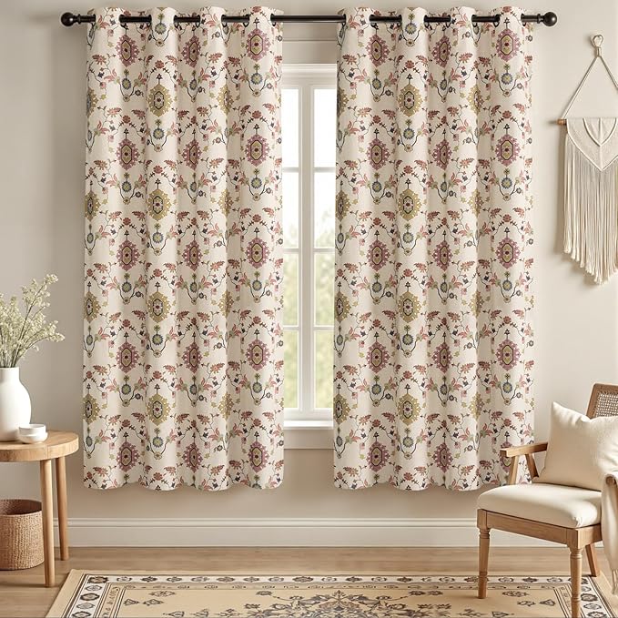 Boho Floral 100% Grommet Blackout Curtains 72 Inch 2 Panels | Colorful Bohemian by Unknown