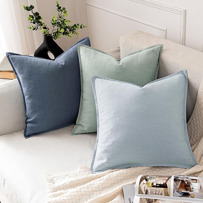 MIULEE Decorative Linen Euro Sham Pillow Covers 26x26 Inch Blue Ashes | Boho - Image 4