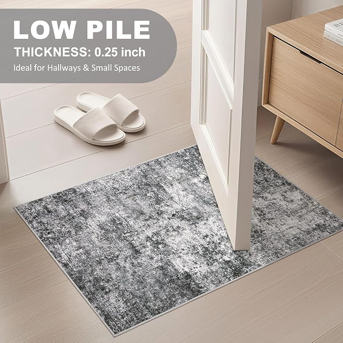 DMOYEST 2x3 Entryway Area Rug Washable Abstract Grey Small Carpet | Neutral - Image 4