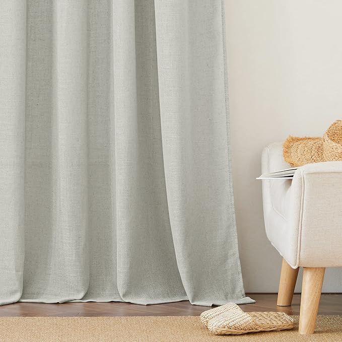 RYB HOME Floor to Ceiling Curtains 120 inches Long, Flax Linen Blend Semi Sheer Curtains Soft Airy Half Privavy Drapery for Sliding Door, Bay Window, Living Room, W 52 x L 120 inch, 2 Panels, Grey