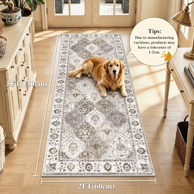 HEBE Hallway Runner Rug 2'x5', Washable Non Slip Kitchen Rug Runner | Soft Boho - Image 2