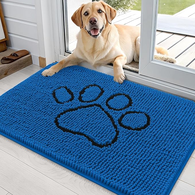 OLANLY Dog Door Mat for Muddy Paws 30x20, Paw Print Design Chenille Mud Mat | by OLANLY