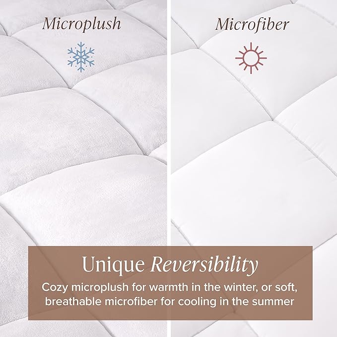 Bare Home Split King Microplush Mattress Topper - Pillow Top Reversible - Dual Sided All-Season - 8" to 24" Deep Pocket - Soft Fitted Cover - Plush Mattress Pad (Split King - 2 Twin XL)