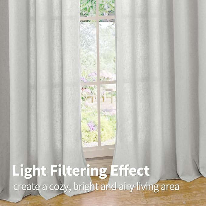 YoungsTex Grey Linen Semi Sheer Curtains 63 Inches Length - Image 7