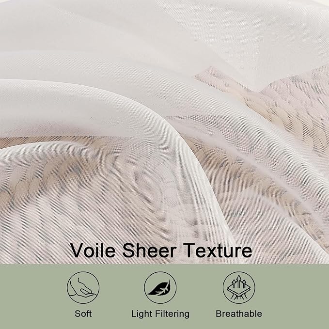 Ivory Sheer Curtains, Sheer Curtains 96 inches Long 2 Panels Set, Rod Pocket - Image 6