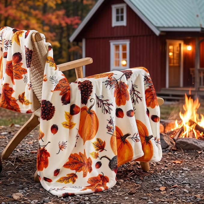 BEDELITE Fleece Blanket Soft Plush Fall Twin Size Autumn Pumpkin 60"x80" | - Image 7