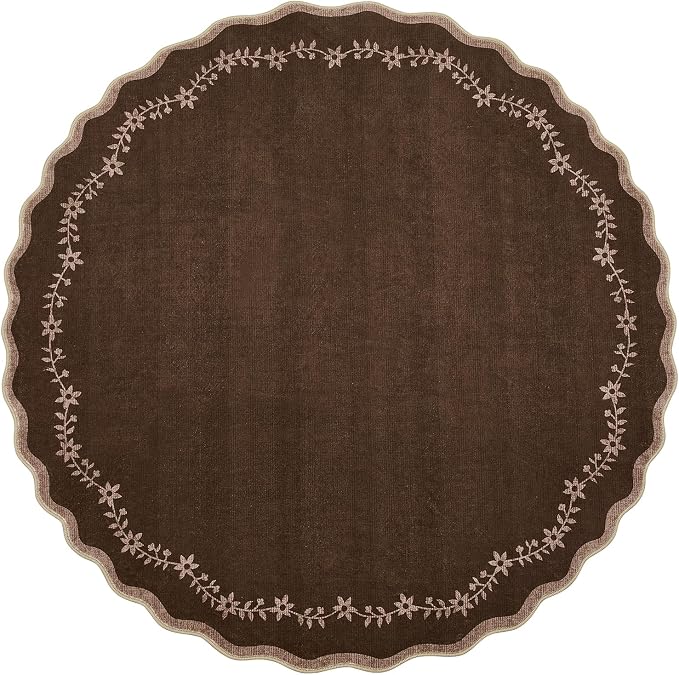 GarveeHome Round Rugs 6ft Scalloped Washable Circle Rug by GarveeHome