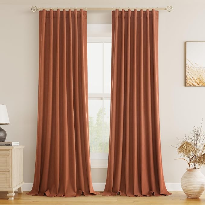 Terracotta 100% Blackout Linen Curtains 102 Inch Length 2 Panels Set Fall by Guken