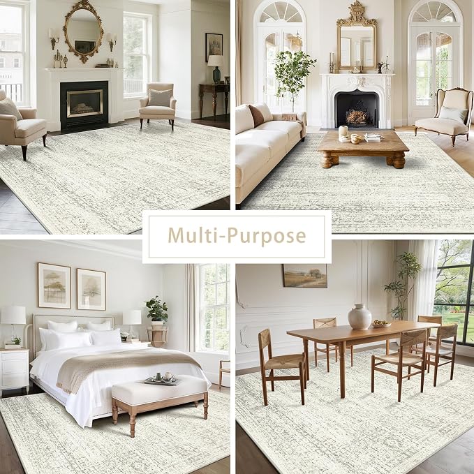 Washable Rugs 9x12 Area Rug for Living Room, Dining Room-Beige Green | Ultra - Image 6