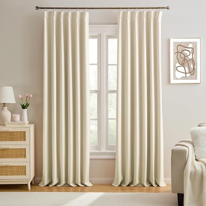 104 Inch Long Pleated Curtains 2 Panels, Memory Trained Pinch Pleat Drapes by KEQIAOSUOCAI