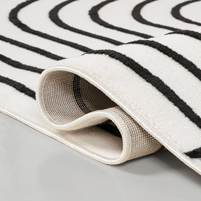 Eyely NCS101G-3 Odense High-Low Minimalist Angle Geometric Black/White 3 ft. x 5 ft. Area Rug, Black/White, 3 ft. x 5 ft., Indoor, Area Rug