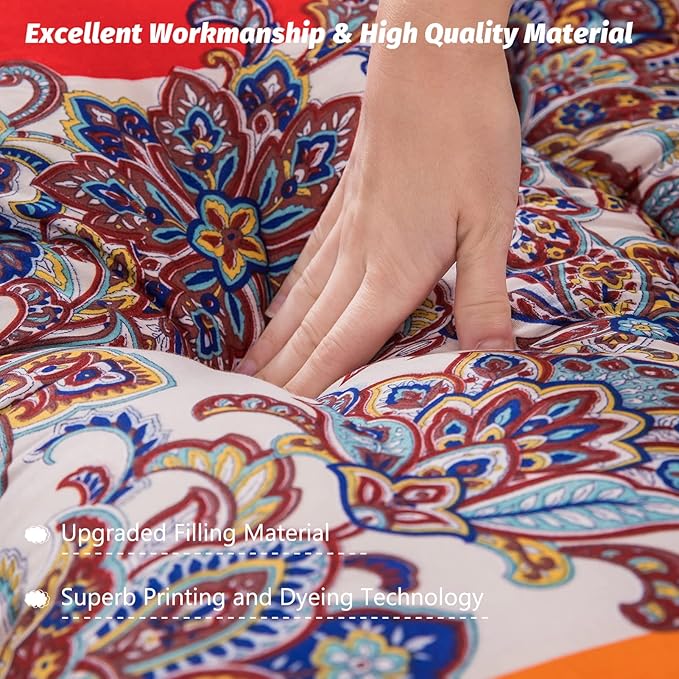 MAXYOYO Bohemian Retro Floor Mattress Vintage Floral Japanese Futon Mattress Roll Up Thicken Sleeping Bed Portable Camping Mattress Floor Lounger Couch Bed Mattress Pad, King Size