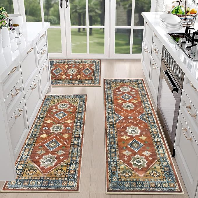 HEBE Boho Kitchen Rugs Set of 3, Non Slip Washable Kitchen Mats - Image 7