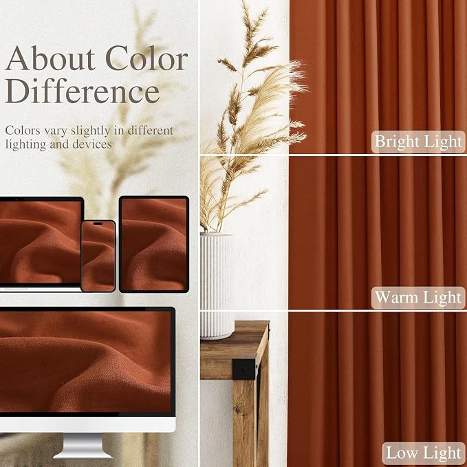 Extra Wide Long Curtains for Living Room 108 Inches Long Back Tab Terracotta - Image 3