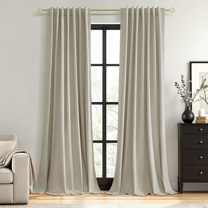 Extra Long 100% Blackout Linen Curtains by Guken