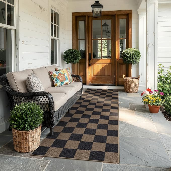Lahome Checkered Easy Jute Kitchen Runner Rug, 2x8 Outdoor Rugs Washable | - Image 3