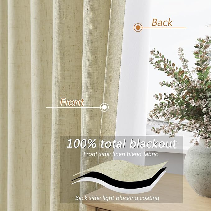 100% Blackout Linen Curtains for Bedroom 84 inches Long, Thermal Insulated Room - Image 4