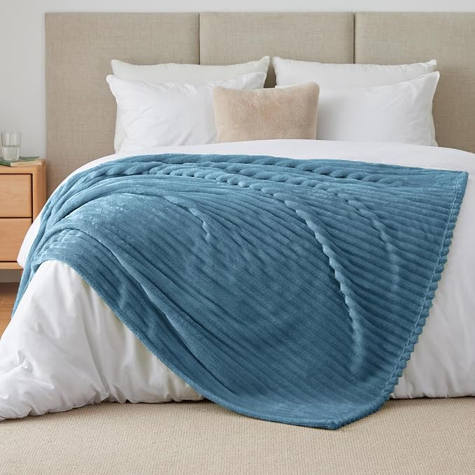 BEDELITE Ribbed Twin Blanket for Couch & Bed, Light Blue, Warm Yet Lightweight - Image 8