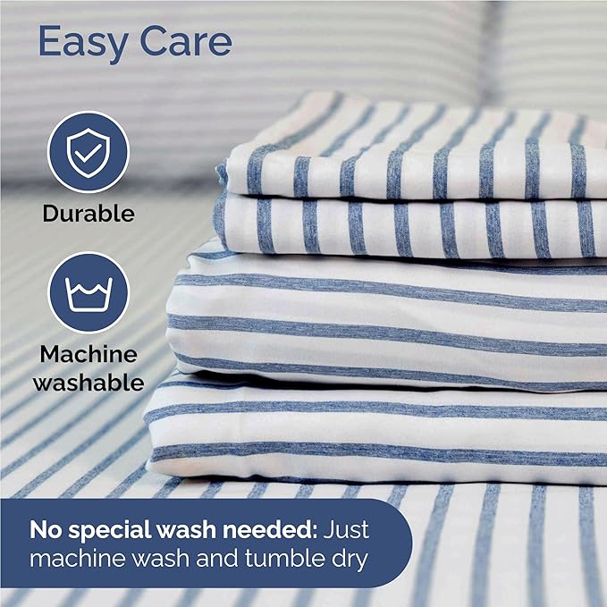 Twin XL Size 3 Piece Sheet Set - Comfy Breathable & Cooling Bed Sheets Set - Hotel Luxury Bedding for Women, Men, Kids, Teens, Boys & Girls - Deep Pockets and Wrinkle Free - Oeko-Tex - Blue Stripes 2
