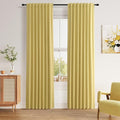 Yellow 100% Blackout Linen Curtains 90 Inch Length 2 Panels Set by Guken