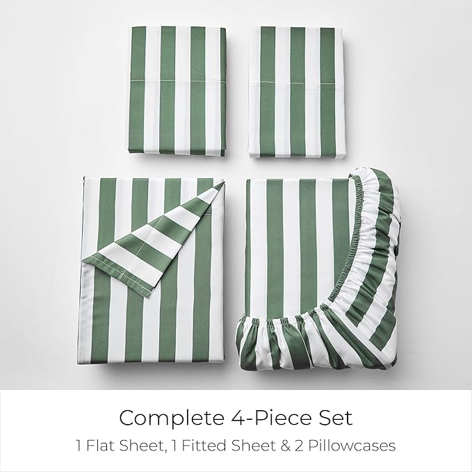 Mellanni California King Sheets Set - 4 PC Iconic Collection Bedding - Hotel Luxury, Extra Soft, Cooling Bed Sheets - Wrinkle, Fade, Stain Resistant (Cal King, Oxford Stripe Sage)