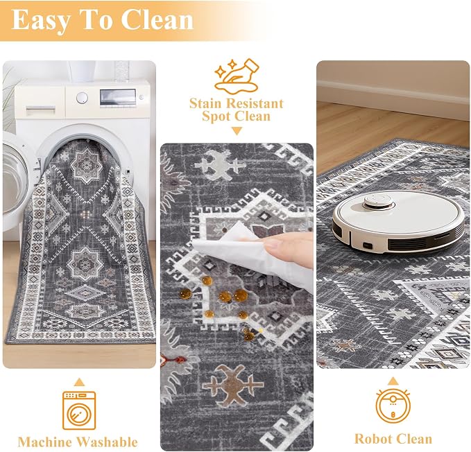 HEBE Boho Kitchen Rugs Set of 2, Non Slip Washable Kitchen Mats - Image 4