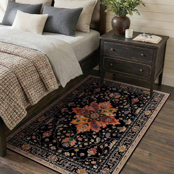 RELEANY Washable Area Rug, Water Repellent, Pet Friendly, Vintage Floral Boho by RELEANY