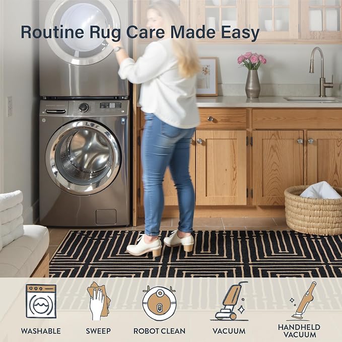 Lahome Maze Lines Washable Kitchen Runner Rug, 2x8 Black Outdoor Runner Rug | - Image 5