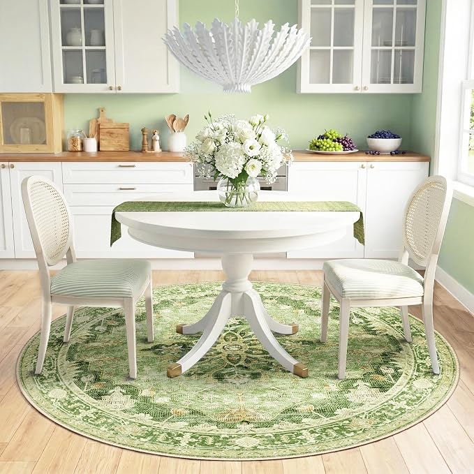 RELEANY Washable Area Rug, Round 6ft, Water Repellent, Pet Friendly, Vintage - Image 3
