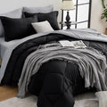 HEVUMYI 120x98 Oversized King Comforter Set - 7-Piece All Season Bed in a Bag Oversized King, Ultra Soft Bedding Set with 120 x 98 Comforter, Flat Sheet, Fitted Sheet, Pillowcases, Black & Light Grey