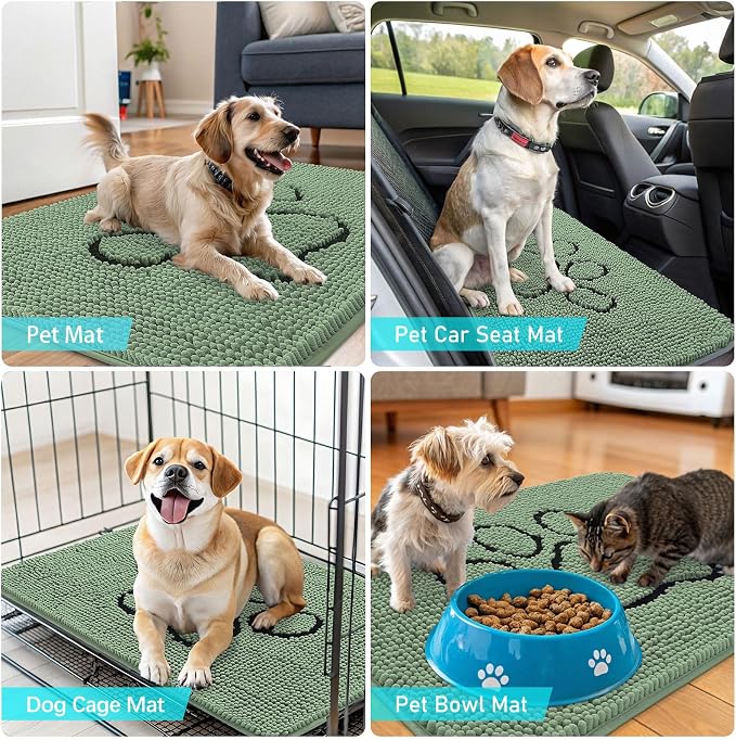 OLANLY Dog Door Mat for Muddy Paws 36x24, Paw Print Design Chenille Mud Mat | - Image 7