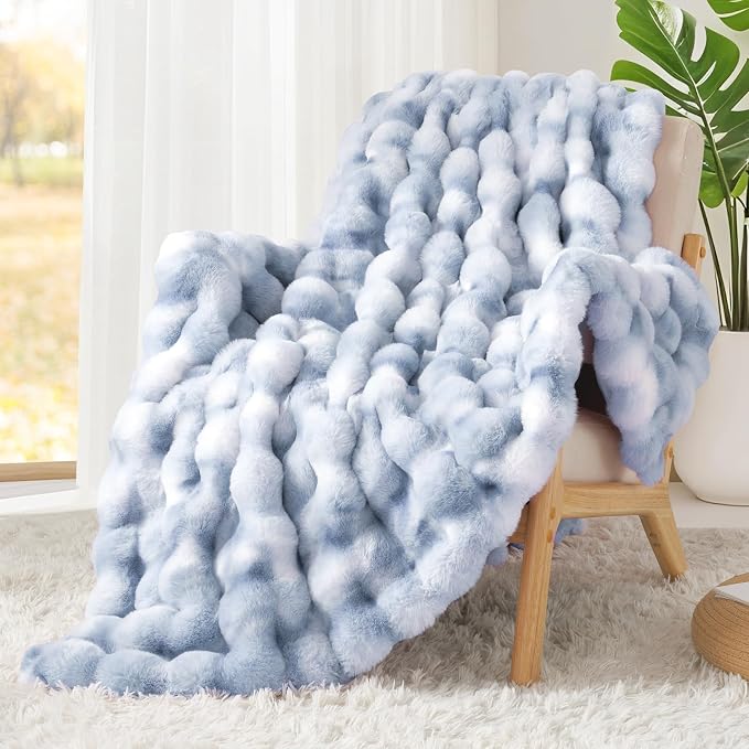 Luxury 1000GSM Faux Rabbit Fur Throw Blanket, Super Heavy Warm Cozy Grey - Image 7