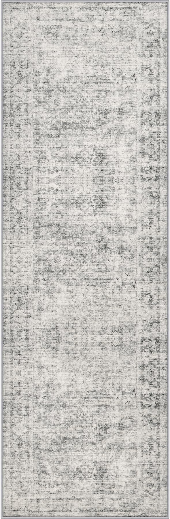 3x10 Washable Runner Rug：Modern Abstract Soft Carpet Black Grey | by FXRHLP