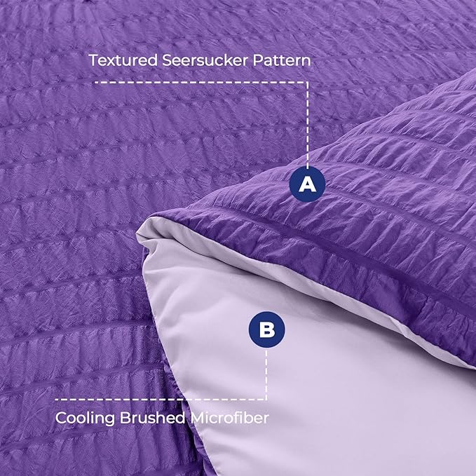 HYMOKEGE Dark Purple/Lavender Twin XL Comforter Set Seersucker 5 Pieces, All Season Luxury Bed in a Bag for Bedroom, Bedding Set with Comforter, Sheets, Pillowcase & Sham