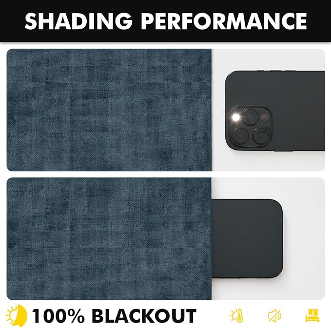 MIULEE 100% Blackout Linen Curtains 42 x 96 Inch Navy Blue 2 Panels | Thermal - Image 7