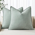 MIULEE Decorative Linen Euro Sham Pillow Covers 24x24 Aqua Green | Boho by MIULEE