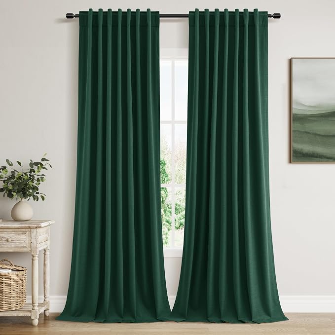 Dark Green 100% Blackout Curtains 96 Inch Length 2 Panels Set by Guken