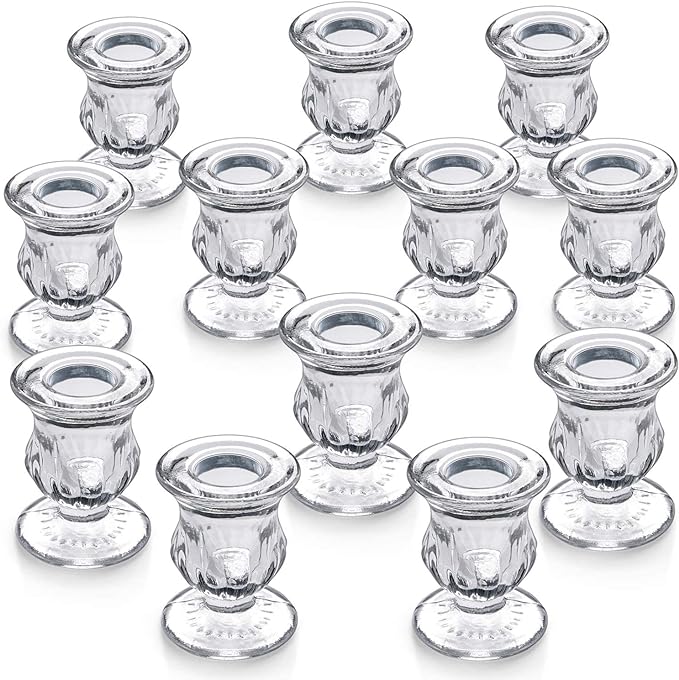 Letine Candlestick Holders Set of 12-2.5" H Taper Candle Holders Bulk - Clear Glass Candle Holder for Rustic Wedding Centerpiece Table Decorations, Halloween & Thanksgiving Decorations Indoor